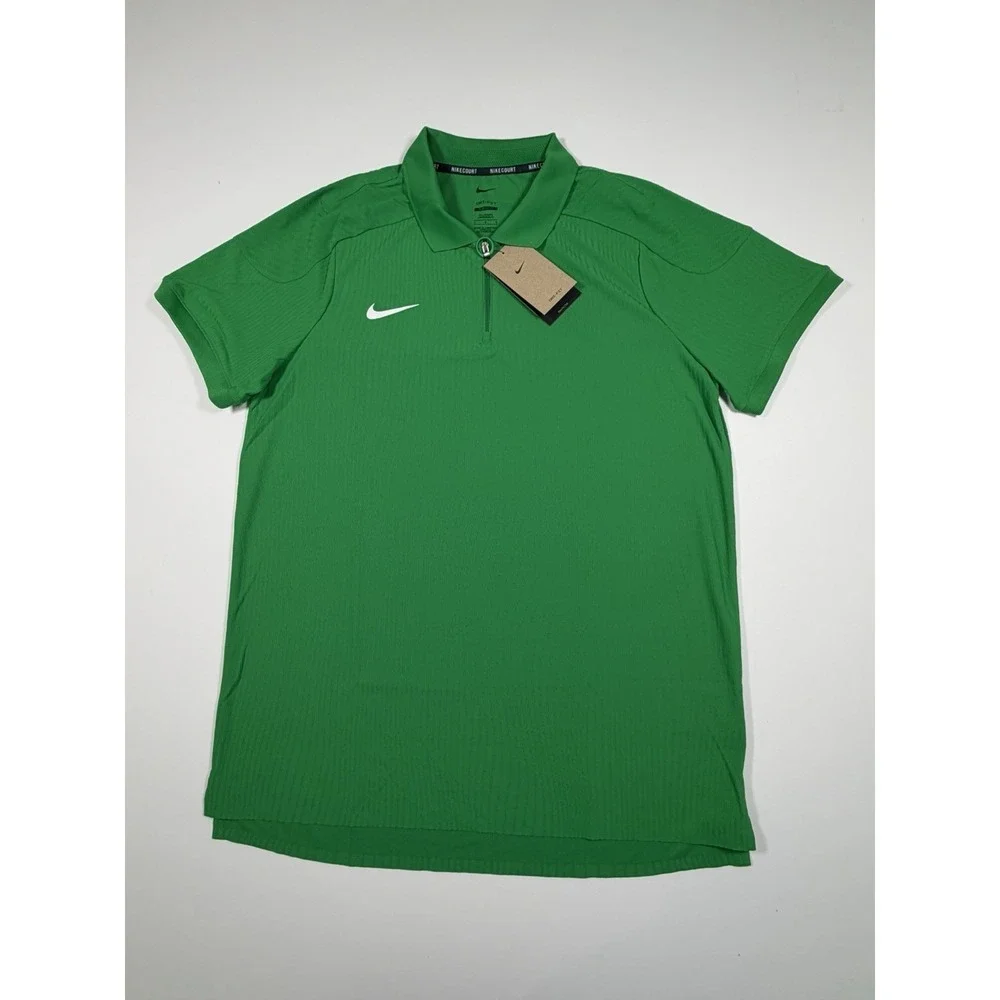 NikeCourt Dri-FIT ADV Textured Tennis Polo Mens LT Green Slim HQ0792-310 NWT